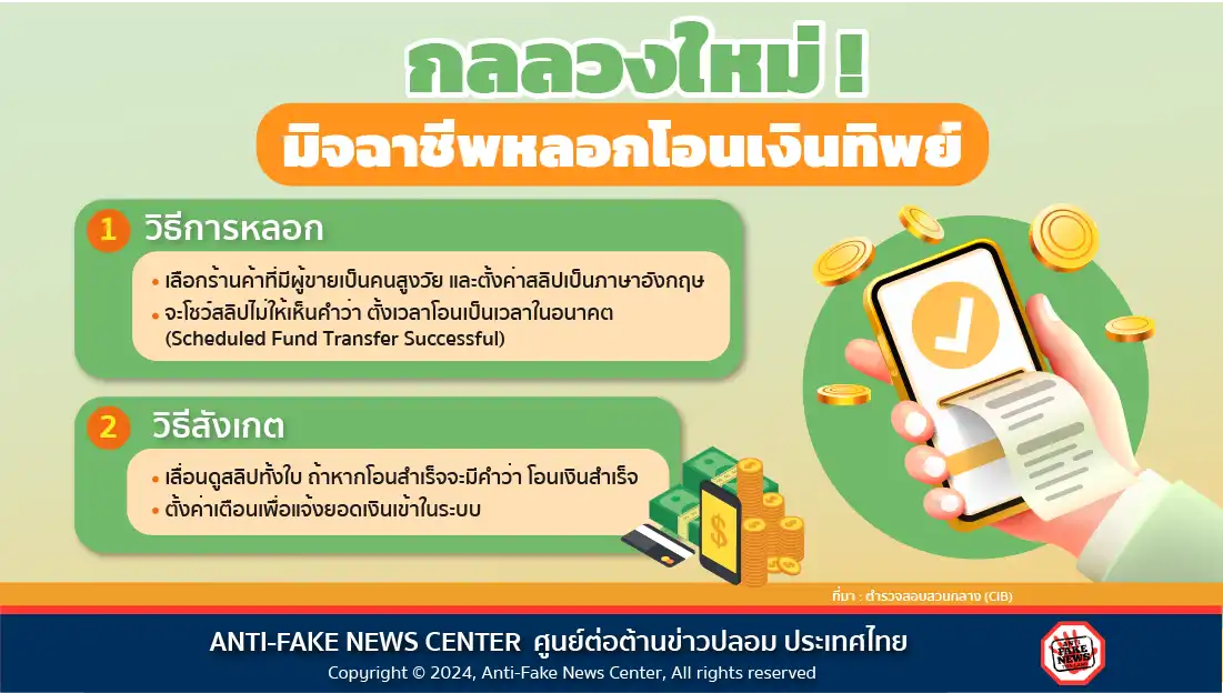 กลลวงใหม่! มิจฉาชีพหลอกโอนเงินทิพย์