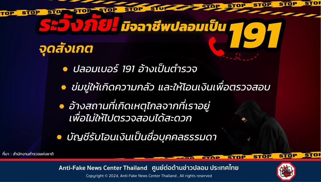 ระวังภัย! มิจฉาชีพปลอมเป็น 191