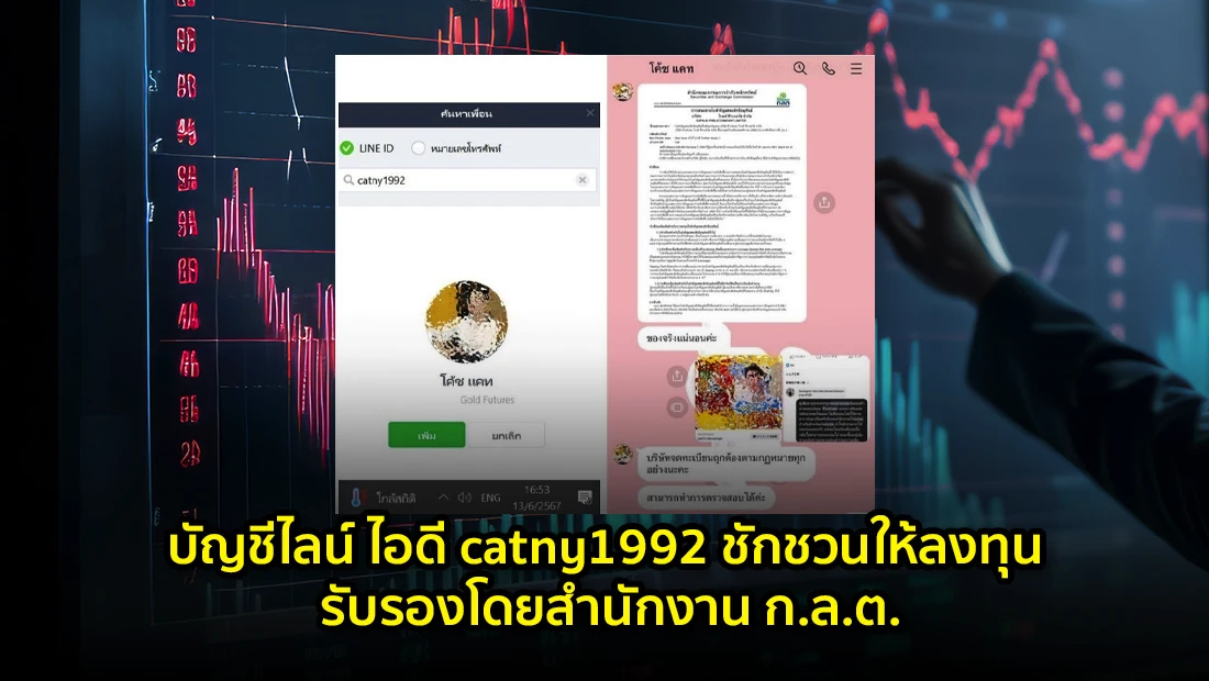 บัญชีไลน์ ไอดี catny1992 ชักชวนให้ลงทุน
