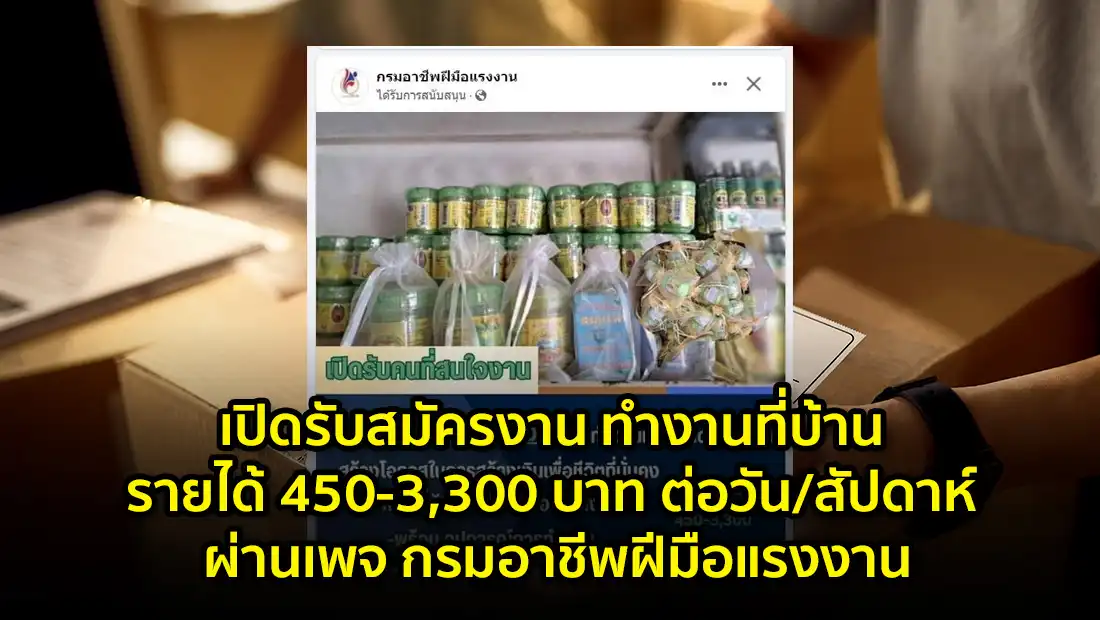 เปิดรับสมัครงาน ทำงานที่บ้าน รายได้ 450-3,300 บาท ต่อวัน/สัปดาห์