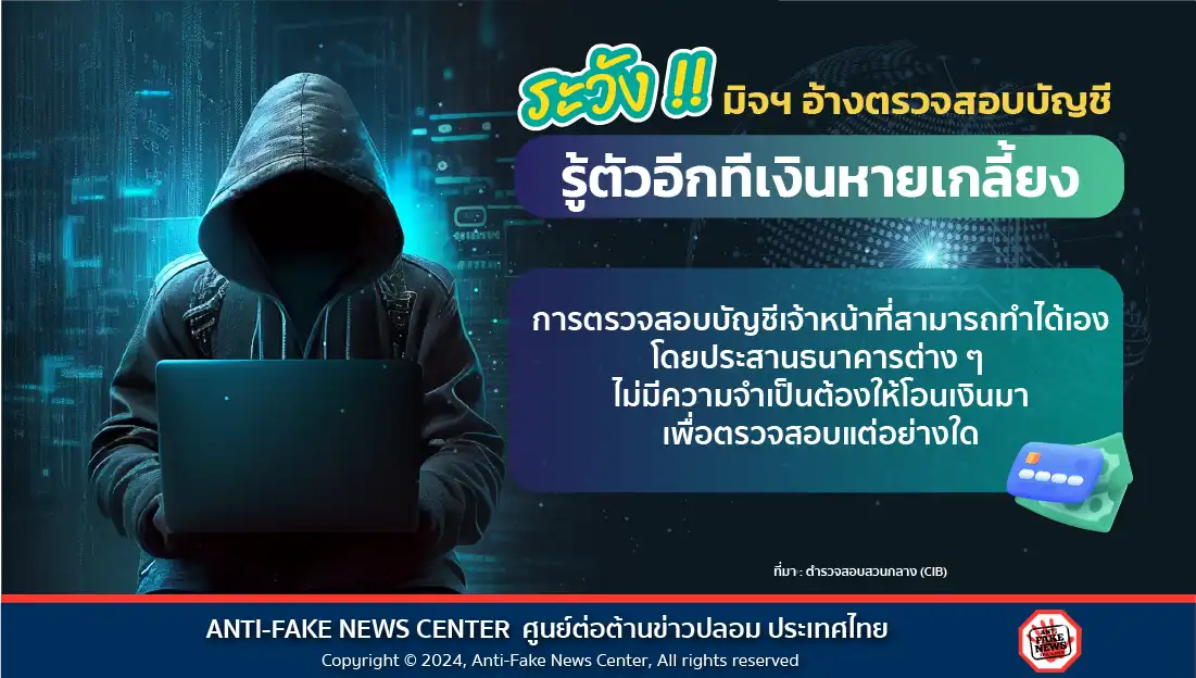 ระวัง!! มิจฯ อ้างตรวจสอบบัญชี รู้ตัวอีกทีเงินหายเกลี้ยง