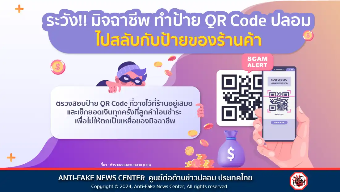 ระวัง!! มิจฉาชีพ ทำป้าย QR Code ปลอม ไปสลับกับป้ายของร้านค้า