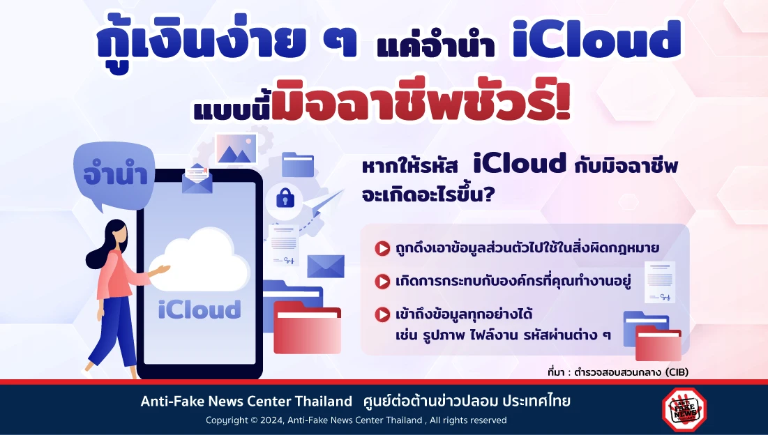 กู้เงินง่าย ๆ แค่จำนำ iCloud แบบนี้มิจฉาชีพชัวร์!