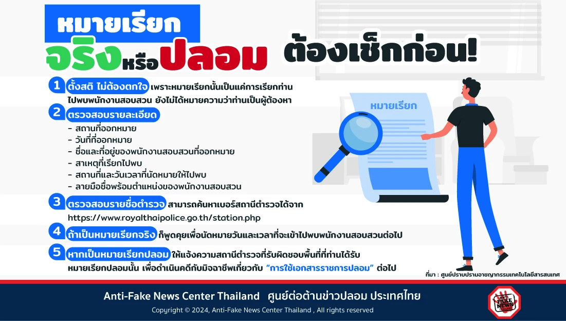 หมายเรียกจริงหรือปลอม ต้องเช็กก่อน!