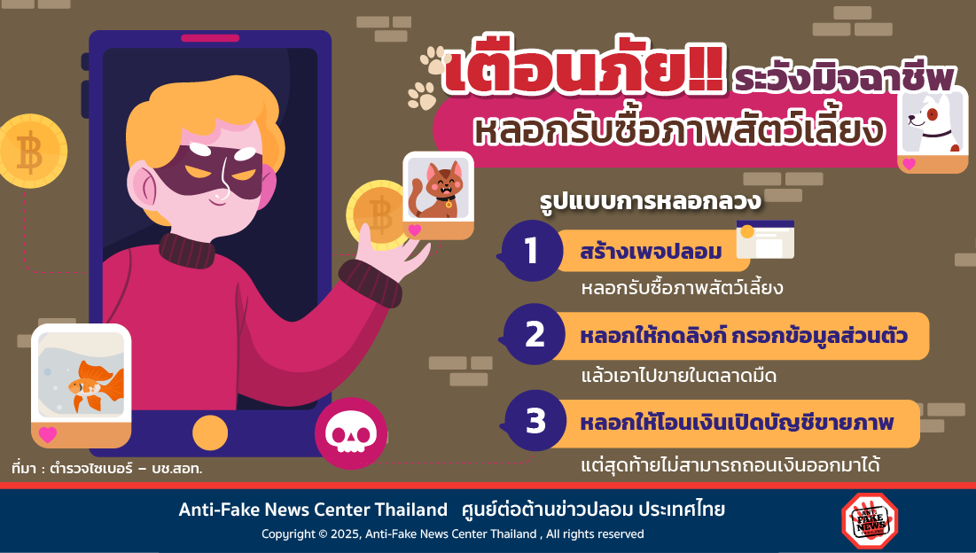 เตือนภัย!! ระวังมิจฉาชีพหลอกรับซื้อภาพสัตว์เลี้ยง
