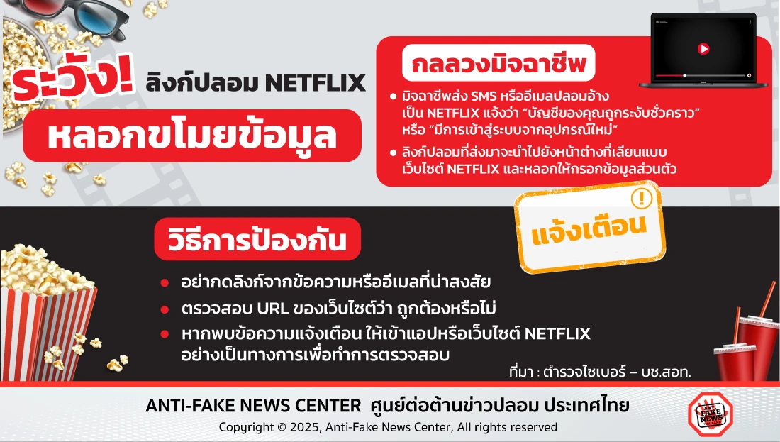 ระวัง! ลิงก์ปลอม NETFLIX หลอกขโมยข้อมูล