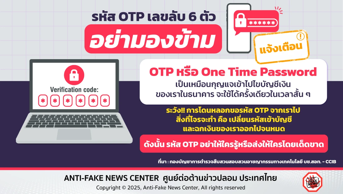 รหัส OTP เลขลับ 6 ตัว อย่ามองข้าม