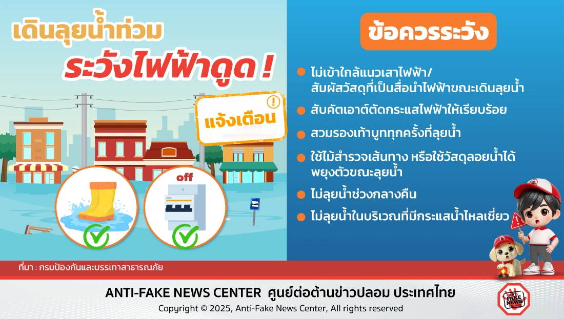 เดินลุยน้ำท่วม ระวังไฟฟ้าดูด!