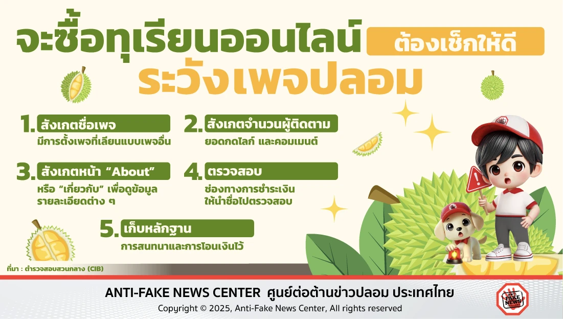 จะซื้อทุเรียนออนไลน์ต้องเช็กให้ดี ระวังเพจปลอม